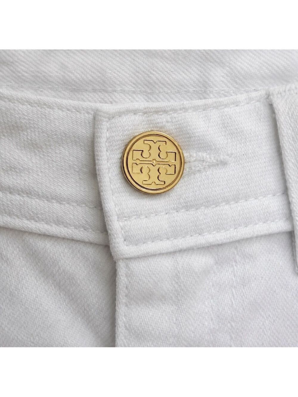 Tory Burch White Super Skinny Low Rise Stretch Jeans Gold Logo Size 25 - Picture 4 of 10